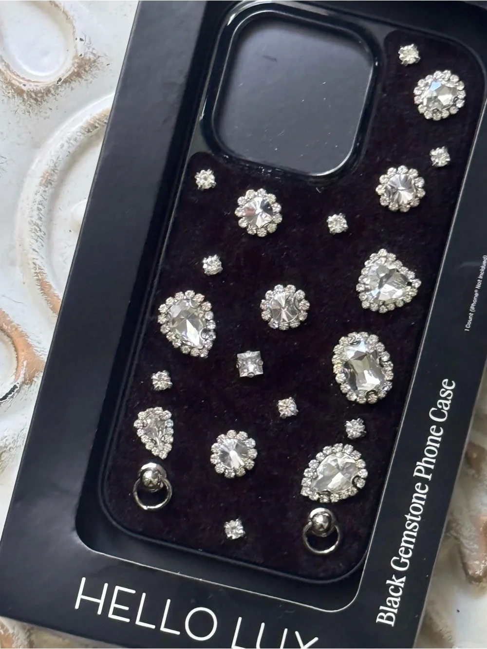 Hello Lux Black Gemstone Case for iPhone 14 Pro/Drop Protection/Accessory Hooks